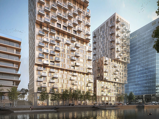 Zicht op gebouw aan de Maas Rotterdam